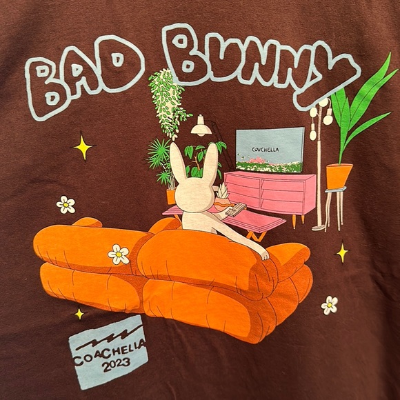 LARGE 2023 Bad Bunny x Coachella Couchella Shirt Brown - Picture 1 of 4